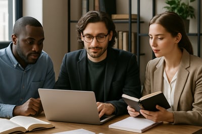 Professional ghostwriter collaborating with clients on a publishing project